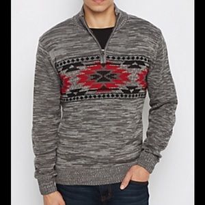 Carbon Charcoal Aztec Zip Mock Neck Sweater